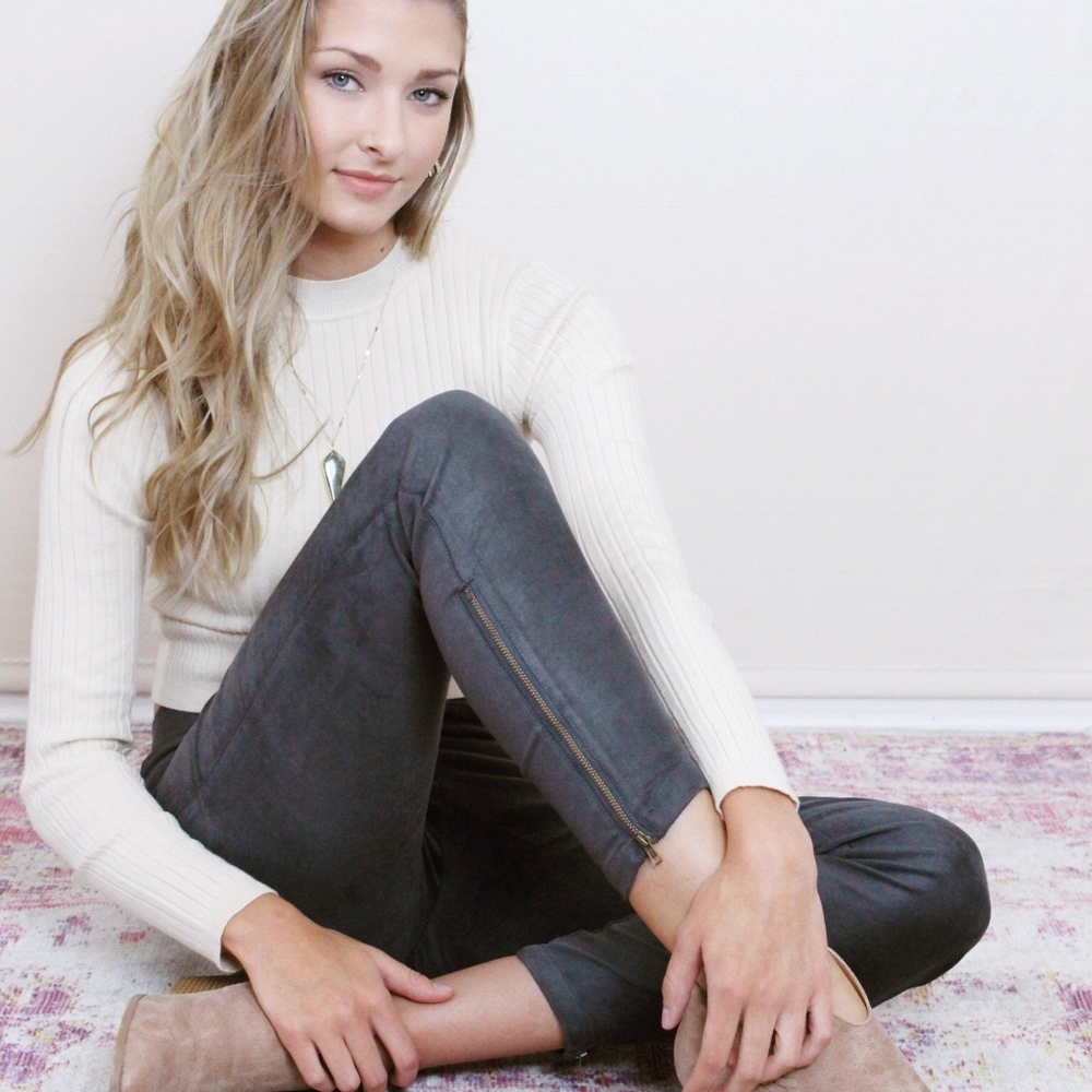 NWT Wishlist Suede Charcoal Zip Up Leggings! - Picture 4 of 4